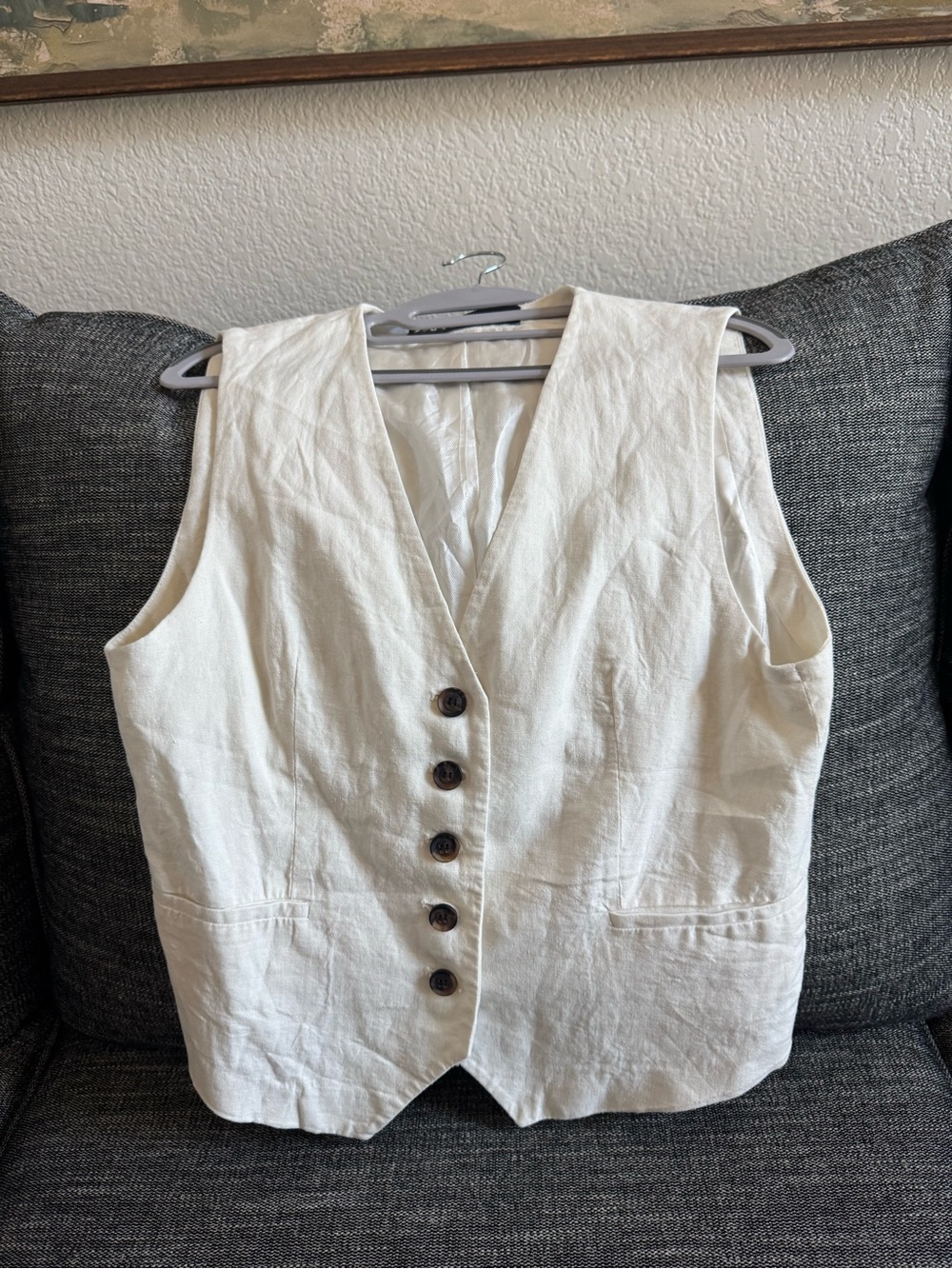 Zara Cream Linen Vest with Button Front - Picture 2 of 6